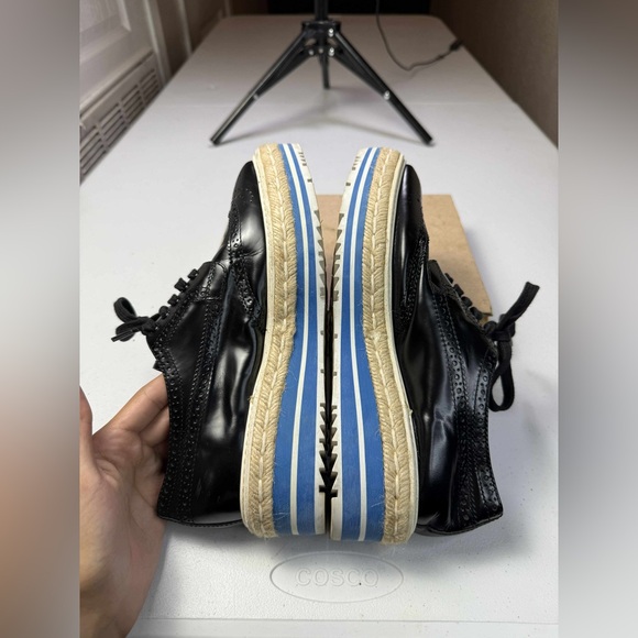 PRADA Black White Blue Perforated Wingtip Shoes Sz 37 / US 7 - Picture 2 of 13